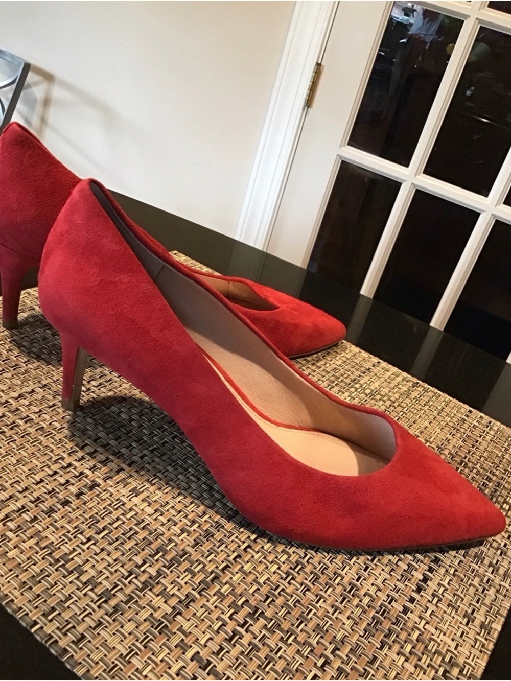 Louise et Cie Red Suede Pointed Pumps with Mid Heel